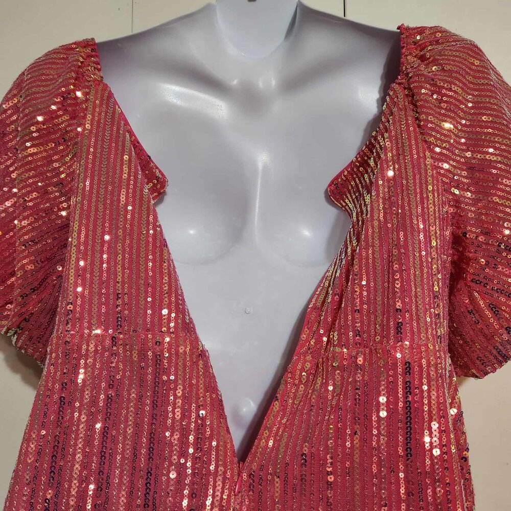 3XL Faeriesty Pink Off The Shoulder Sequins Cocktail Dress Puff Sleeve SEE DESC - Picture 4 of 10